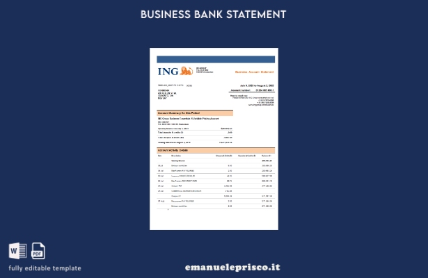 modello di estratto conto della società bancaria ING Group in stile verificato M